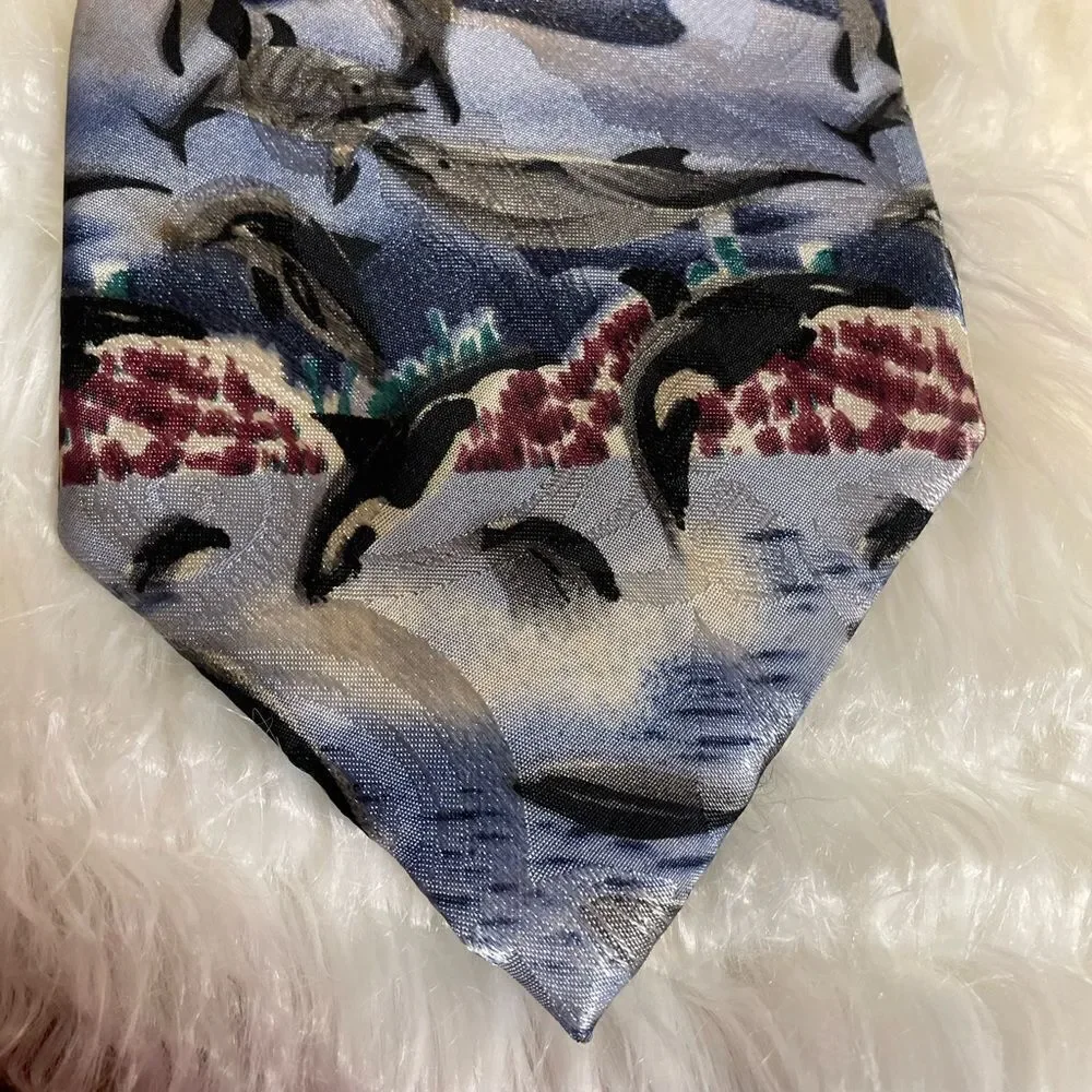 LOST KINGDOM Mens Dolphin and Whale Pattern Necktie 58” L